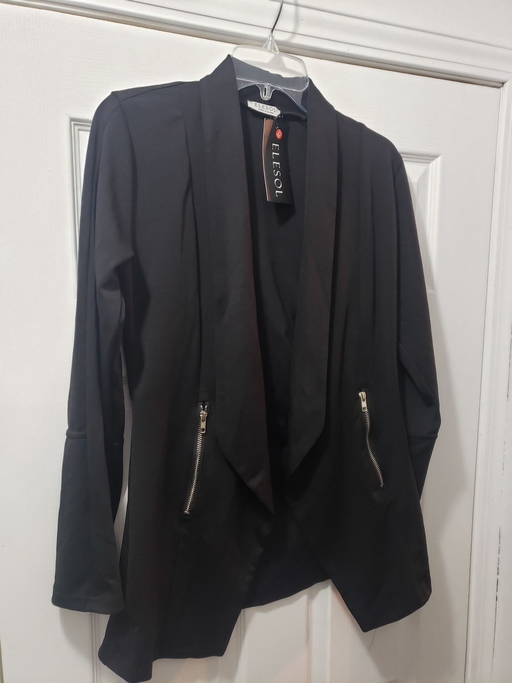 Women's Black Draped Open Front Jacket
